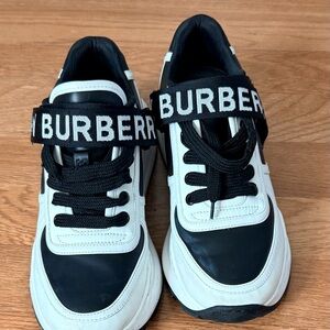 Burberry Black and White Logo Strap Sneakers